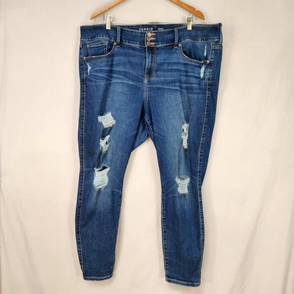 Torrid Jeggings Super Soft Women's 22R  Mid Rise Ankle Distressed Denim Blue - Picture 1 of 8
